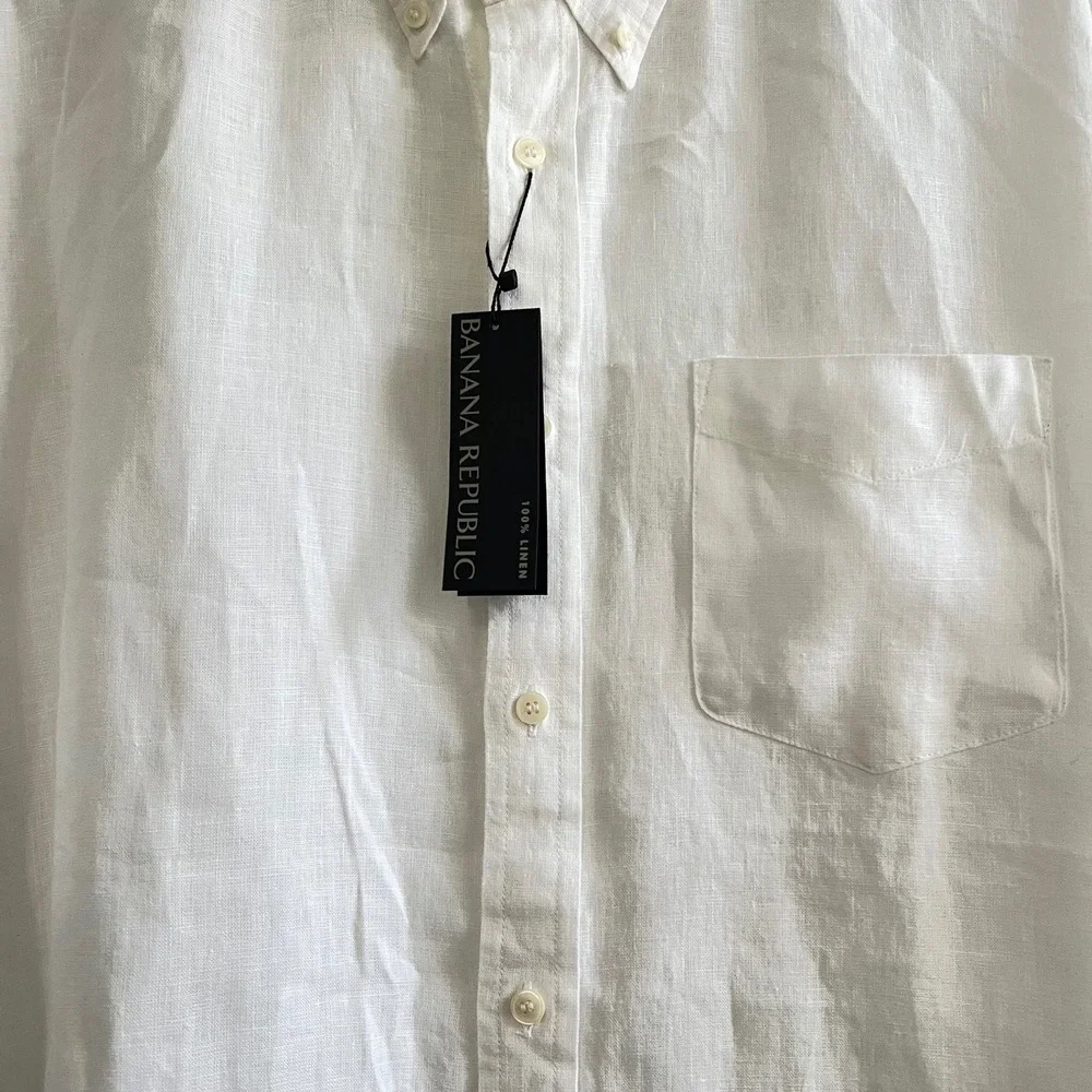 Banana Republic Men's 100% Linen Button Down Shirt White XXL NWT Standard Fit